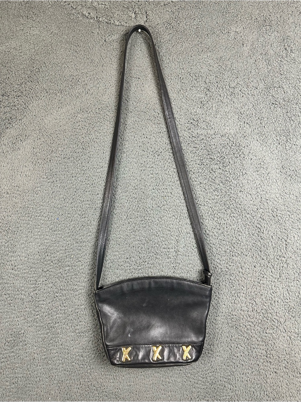 Paloma Picasso Vintage Black Leather Crossbody Bag Gold X Hardware Made in Italy
